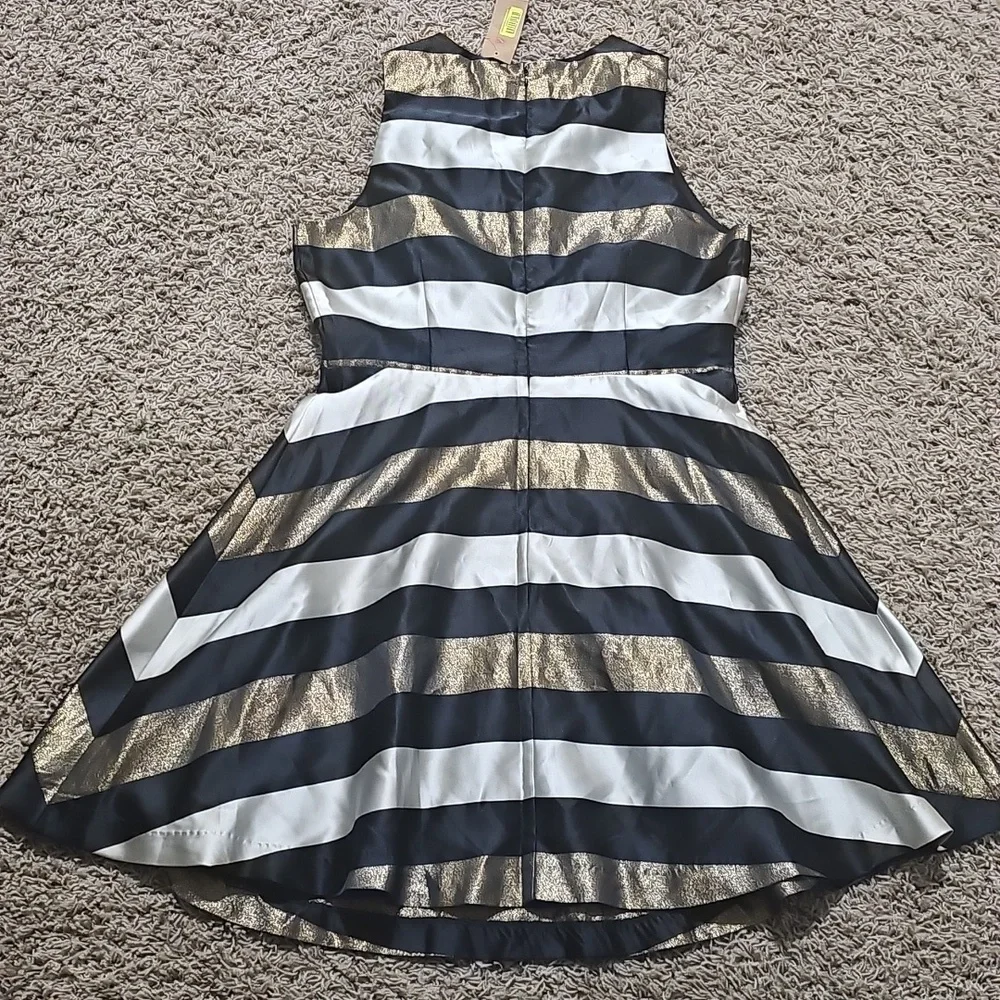 NWT Cremieux Cocktail Dress Striped Bronze Glitter Sleeveless Fit & Flare 12 - Picture 5 of 8